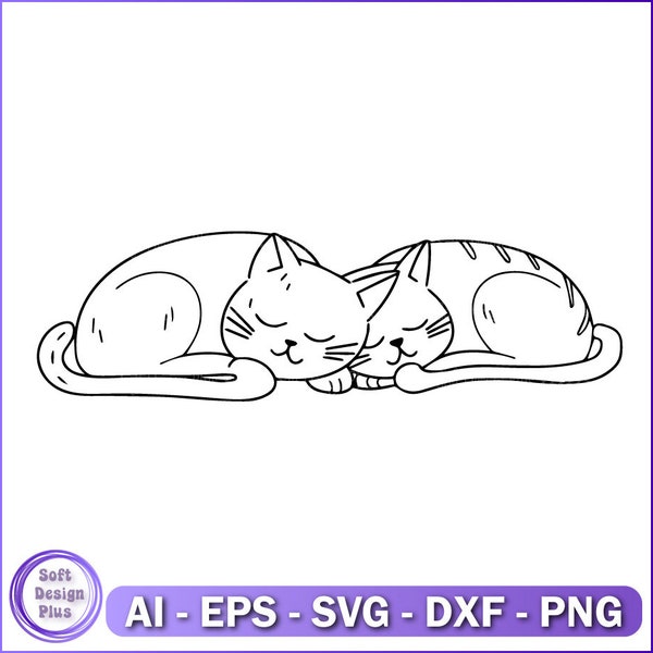 Cute Sleeping Cat SVG, Napping Cat svg, Cut File for Cricut, Silhouette, Instant download, Sleeping kitten SVG, Cute sleeping outline SVG,