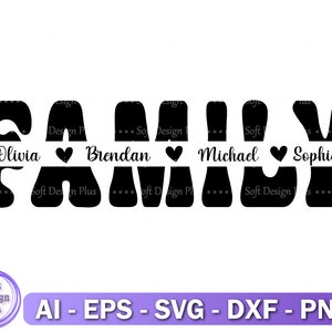 Family Svg, Png, Dxf, Family Cut File, Svg File For Cricut, Silhouette, T-shirt Design, Split Name Frame Svg, Instant Download