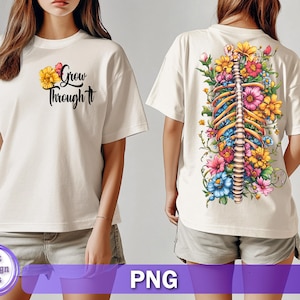 Crecer a través de él Png, Motivación Png, Diseño de inspiración, Esqueleto floral Png, Muerto por dentro Png, Regalo de motivación, Columna floral Png