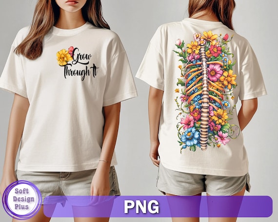 Floral Skeleton PNG: Grow Through It, Inspiration Design (Digital Download)