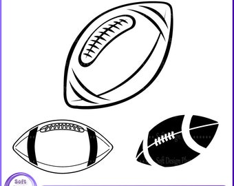 Peut inclure: Trois illustrations en noir et blanc de ballons de football américain. Les ballons sont dans différentes positions et tailles.