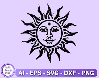 SUN SVG, Boho Sun Cut Files, Mystical Sun SVG, Magic Svg, Mystical Sun Clipart, Sunshine Svg, Cricut, Silhouette