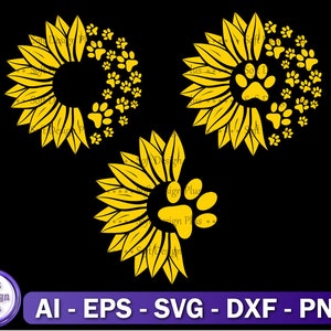 Zonnebloem Paw Svg, zonnebloem Svg, Paw Print Svg, zonnebloem Svg-bestand knippen, Cricut, silhouet, Instant Download, Dxf, Vector-bestand, gesneden bestand