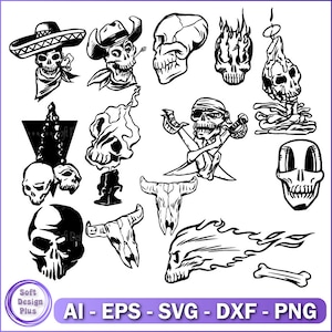 Skull svg bundle, Skull png, skull silhouette, skull vector, Instant Download, Skull Clipart, Skull Cut File For Cricut