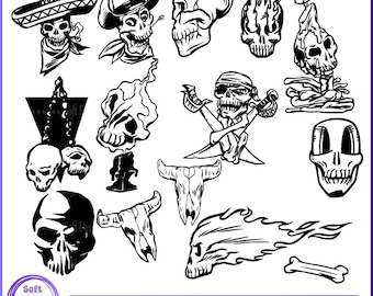 Skull svg bundle, Skull png, skull silhouette, skull vector, Instant Download, Skull Clipart, Skull Cut File For Cricut