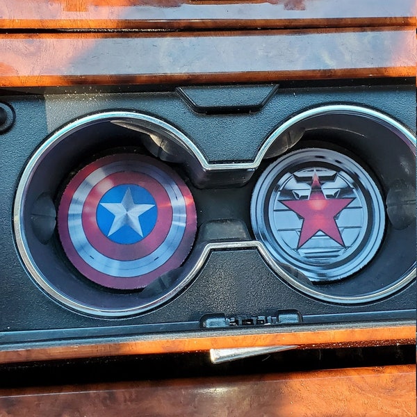 Captain America, Winter Soldier, Coaster Set, Car Accessories, Car Decor, Car Coasters, auto decor, gift for him, cup holder coaster