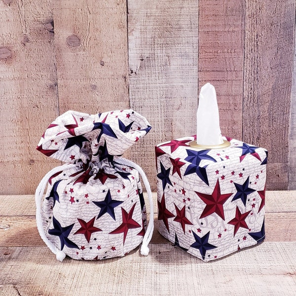 Farm House, Patriotic Decor, Square Tissue Holder, Independence Day Decor, American Flag, Toilet Paper Cover, Spare Toilet Tissue Cover