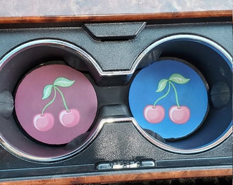 Cherries, Car Accessories, Car Decor, Car Coasters,Coaster, auto decor, gift for her, cup holder coaster