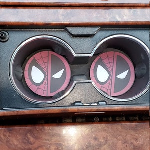 Deadpool, Spiderman, Car Accessories, Car Decor, Car Coasters,Coaster, auto decor, gift for him, cup holder coaster, personalized coaster