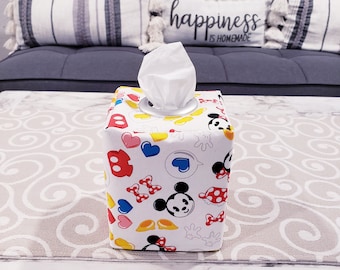 Mickey and Minnie Mouse Tissue Box Cover,  Cover, Mickey Mouse Decorations, Minnie Mouse Decor, Disney Decor, Fabric Tissue Cover