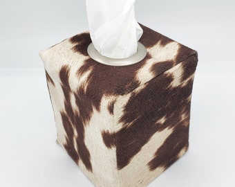 White and Brown Cow, Decorative Cover, Tissue Cover, Tissue Holder, Tissue Cover Box, Faux Suede, Synthetic Leather,  Case