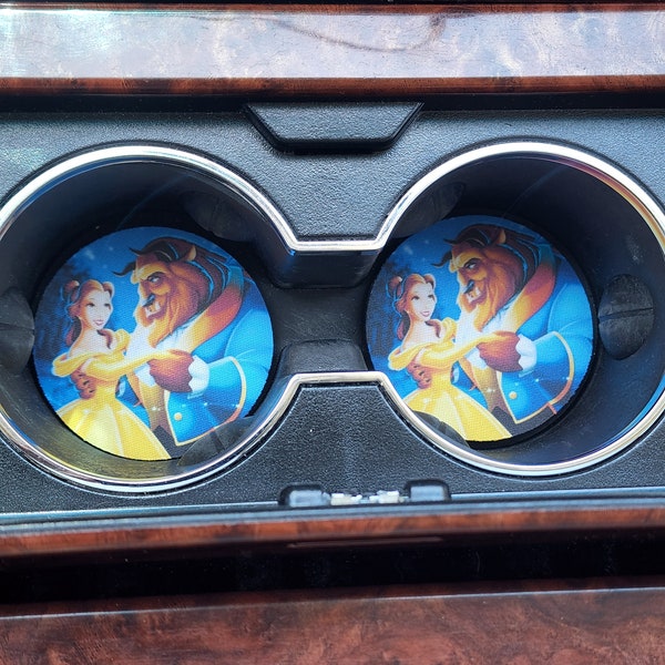 Schoonheid en het Beest, Disney Prinses, Auto Accessoires, Auto Decor, Car Coasters, Coaster, auto decor, cadeau voor haar, bekerhouder onderzetter