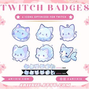 Conjunto de insignias de Bubble Kitty / Suscripción a Twitch de Cute Cat / Insignias de bits / Puntos de canal de Kitten, íconos, moneda, alegría / Roles de YouTube, TikTok y Discord