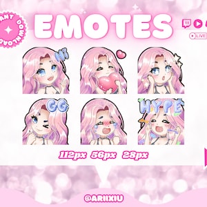 Chibi Girl Twitch Emotes: Pink Hair, Blue Eyes, Fair Skin (Digital Download)