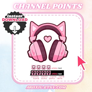 Roze kattenkoptelefoon | Twitch-kanaalpuntenpictogram | Discord-rollen | Emote | Werkt op YouTube Kick | Streamen | Gamer | Emoji | Direct downloaden