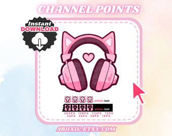 Pink Cat Headset Twitch Channel Points Icon: Kawaii Discord Emote (Digital Download)