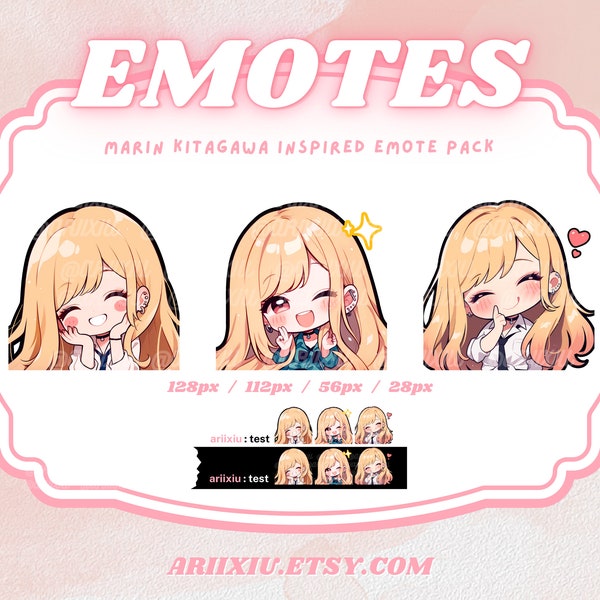 Marin Kitagawa Emote Pack | Cute Chibi Girl Twitch Discord Server Kick Emotes | Blonde Hair | Streaming | Gamer | Anime | Kawaii | Emoji