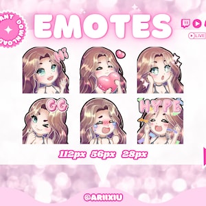 Chibi Girl Cute Twitch Discord Emote Starter Pack | Streaming | Gamer | Streamer | Brown Hair | Green Eyes | Fair Skin Tone