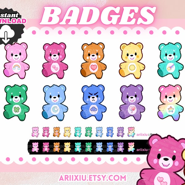 Care Bears Badges | Cute Twitch Sub Badges / Bit Badges | Channel Points | Icons | YouTube | Discord | Ready To Use