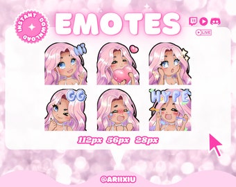 Chibi Mädchen Twitch Emotes | Pinkes Haar, Blaue Augen, mittlere Haut | YouTube / Discord / TikTok