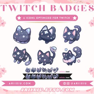 Cosmic Nebula Cat Badge Set | Cute Black Kitty Twitch Sub / Bit Badges | Channel Points Icons Cheer | Space Celestial YouTube Discord Roles