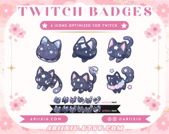 Cosmic Nebula Cat Badge Set | Cute Black Kitty Twitch Sub / Bit Badges | Channel Points Icons Cheer | Space Celestial YouTube Discord Roles