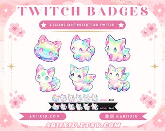 Aura Crystal Cat Twitch Badges: Regenbogen Kitty Set (Digitaler Download)