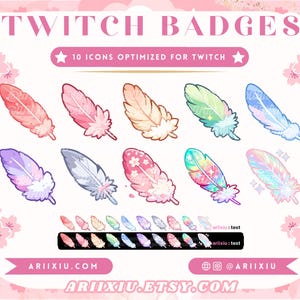 Conjunto de insignias de plumas de colores / Pájaros mágicos de arcoíris / Lindas suscripciones a Twitch / Insignias de bits / Puntos de canal Íconos Moneda / YouTube Discord TikTok