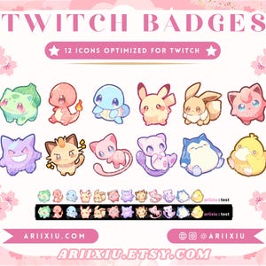 Set di badge PKMN Chibi Gen One / Carini abbonamenti Twitch pastello / Badge e emoticon Bit / Icone punti canale / Streaming / Ruoli Discord per kick su YouTube