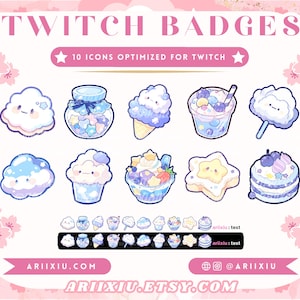 Insignias de Celestial Skies Café / Nube mágica, luna y estrellas / Suscripción a Twitch adorable / Insignias de bits / Íconos de puntos de canal / Roles de Discord de YouTube