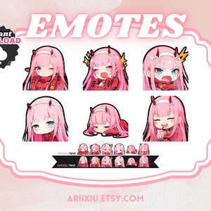 Chibi Zero Two Emote Pack | Cute Girl Twitch Discord Server Kick Emotes | Pink Hair | Streaming | Gamer | Anime | Kawaii | Streamer | Emoji