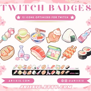 Set di distintivi per cibo giapponese di Tokyo / Twitch Sub / Distintivi bit Cheer & Emotes / Punti canale Icone Valuta / Streaming YouTube TikTok Discord