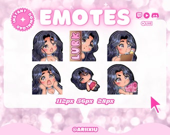 Chibi Girl Cute Twitch Discord Emote Starter Pack PT3 | Streaming | Gamer | Anime | Streamer | JetBlack Hair | Brown Eyes | Medium Skin Tone