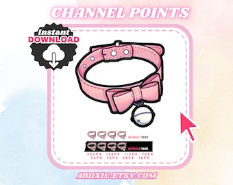 Icono de puntos del canal de Twitch con collar de gato rosa / Insignias de bits, ánimos y suscriptores