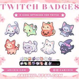 Conjunto de insignias de Twitch de gatitos con disfraces pastel / Lindos gestos de Halloween / Insignias de suscripción / bit / Íconos de puntos de canal / Recompensas / Roles de Discord de YouTube