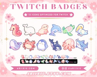 Chibi Ocean Animals Badge Set | Cute Pastel Sea Twitch Sub / Bit Badges & Emotes | Channel Points Icons | Stream YouTube Kick Discord Roles
