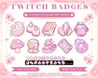 Magische Hexe Twitch Badges | Pink Sub, Bits, Cheer, Kanalpunkte Symbole | YouTube / Discord / TikTok