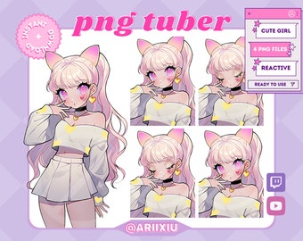 Cat Girl Anime PNGTuber | Blonde Hair | Fair Skin Tone | Streaming | Twitch | Youtube | TikTok | Reactive Image | Premade | Ready to Use