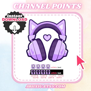 Purple Cat Headset | Lavender Twitch Channel Points Icon | Discord Roles | Emote | Youtube Kick | Stream | Gamer | Emoji | Instant Download