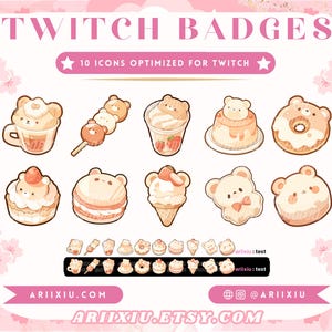 Teddy Bear Café Badges | Cute Twitch Sub / Bit Badges | Channel Points Icons | YouTube Discord Roles | Ready To Use
