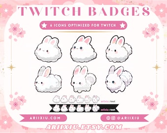 Cloud Bunny Twitch-Abonnementabzeichen | Sich entwickelndes flauschiges Kaninchen-Abonnement & Bits / Kanalpunkt-Symbole