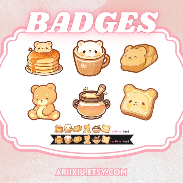 Badges met honingbeer-thema | Teddybeercafé | Leuke Twitch Sub-badges / Bit-badges | Kanaalpunten | Pictogrammen | YouTube | Onenigheid | Klaar voor gebruik