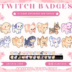 Chibi Puppy Dogs Badge Set | Cute Pastel Doggo Twitch Sub / Bit Badges & Emotes | Channel Points Icons | Stream YouTube Kick Discord Roles