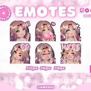 Chibi Girl Cute Twitch Discord Emote Starter Pack | Streaming | Gamer | Streamer | Brown Hair | Brown Eyes | Medium Skin Tone