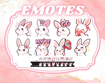 Bunny Emote Bundle | Cute Chibi Anime Rabbit | Ready to Use | Twitch Youtube Discord Kick | Streaming | Gamer | Emoji | Instant Download