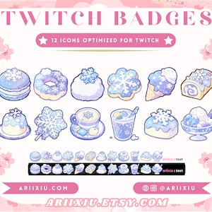 Leuke wintercafé-badgeset | Twitch-sub-/bitbadges Cheer en emotes | Bevroren kanaalpuntenpictogrammen Valuta | Streamer YouTube TikTok Discord