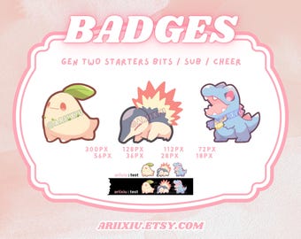Gen Zwei Starter PKMN Abzeichen | Sub, Bits, Kanal Punkte Icons | Twitch / YouTube / Discord / TikTok