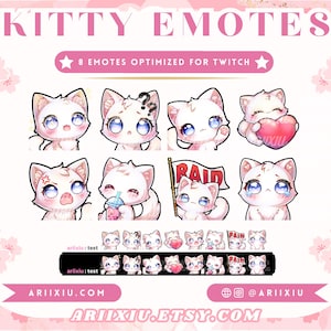 Kitty Emote-bundel | Schattige chibi-animekat | Klaar voor gebruik | Twitch Youtube Discord Kick | Streamen | Gamer | Emoji | Direct downloaden