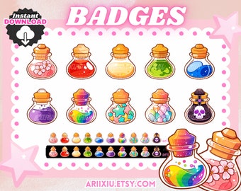Colorful Potion Bottle Badges | Apothecary Witch | Cute Twitch Sub / Bit Badge Set | Channel Points | Icons | YouTube Discord Kick | Premade