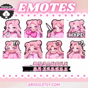 Cute Anime Girl Emotes | Twitch Kick YouTube Discord | Subscriber / Server Emotes | Streaming | Gamer | Pink Hair | Kawaii Era Aesthetic